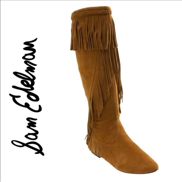 SAM EDELMAN BOHO BOOTS 100% LEATHER SUEDE TALL FRINGE BOOTS MOCCASIN FLAT BOOT 9 - Picture 5 of 16